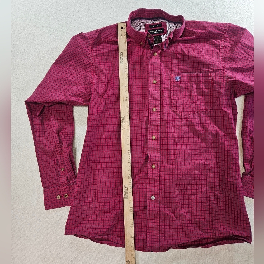 Ariat Pro Series Shirt Large Red Plaid Western Vent Fitted Button Down - Picture 5 of 9